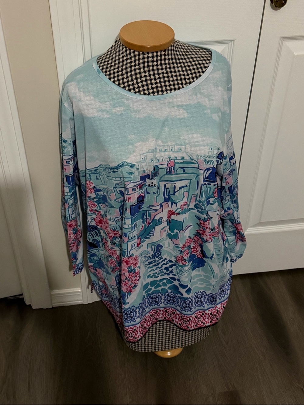 Allison Daley Scenic Print Relaxed Women's Top in Light Blue 3x